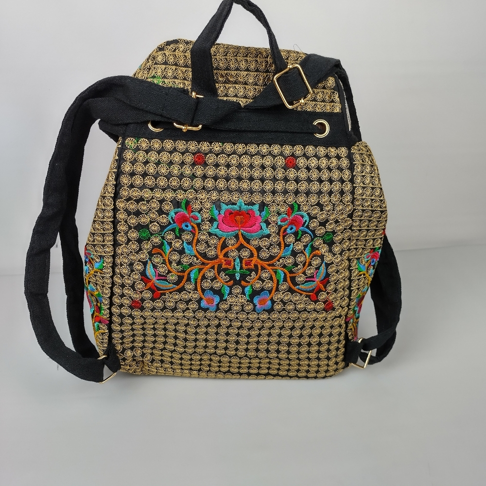 Embroidered mexican floral multicolor handmade‎ bagpack 100% mexican art new - Picture 3 of 11